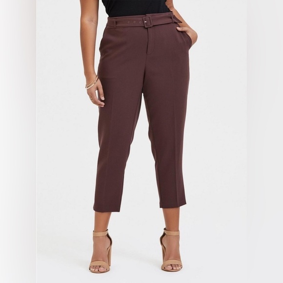 Torrid Stretch Woven Belted Straight Leg Trouser Pant - Raisin Brown Size 12 - Picture 1 of 14